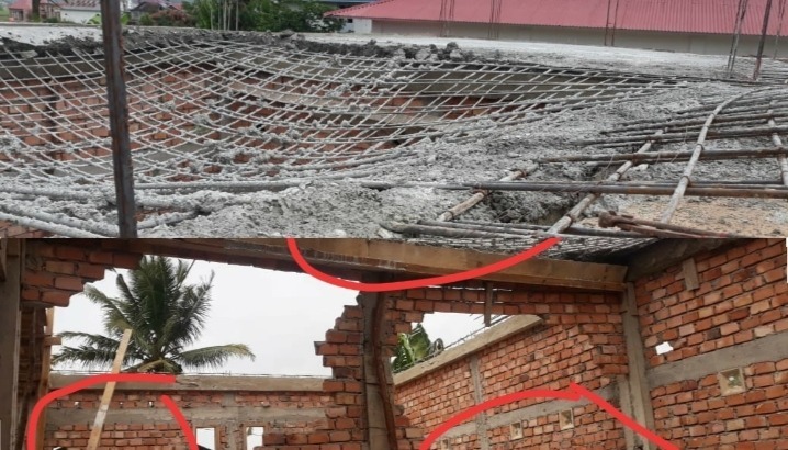 FOTO: Bangunan PAUD-TK Desa Sri Menanti, Koto Baru, Kota Sungaipenuh terlihat lantai 2 yang baru dicor Ambruk.Foto Ist.