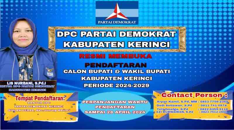 DPC Partai Demokrat Perpanjang Pendaftaran Calon Bupati dan Wabup Kerinci