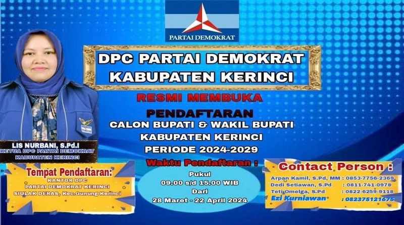 DPC Partai Demokrat Kerinci Resmi Buka Pendaftaran Calon Bupati dan Wakil Bupati